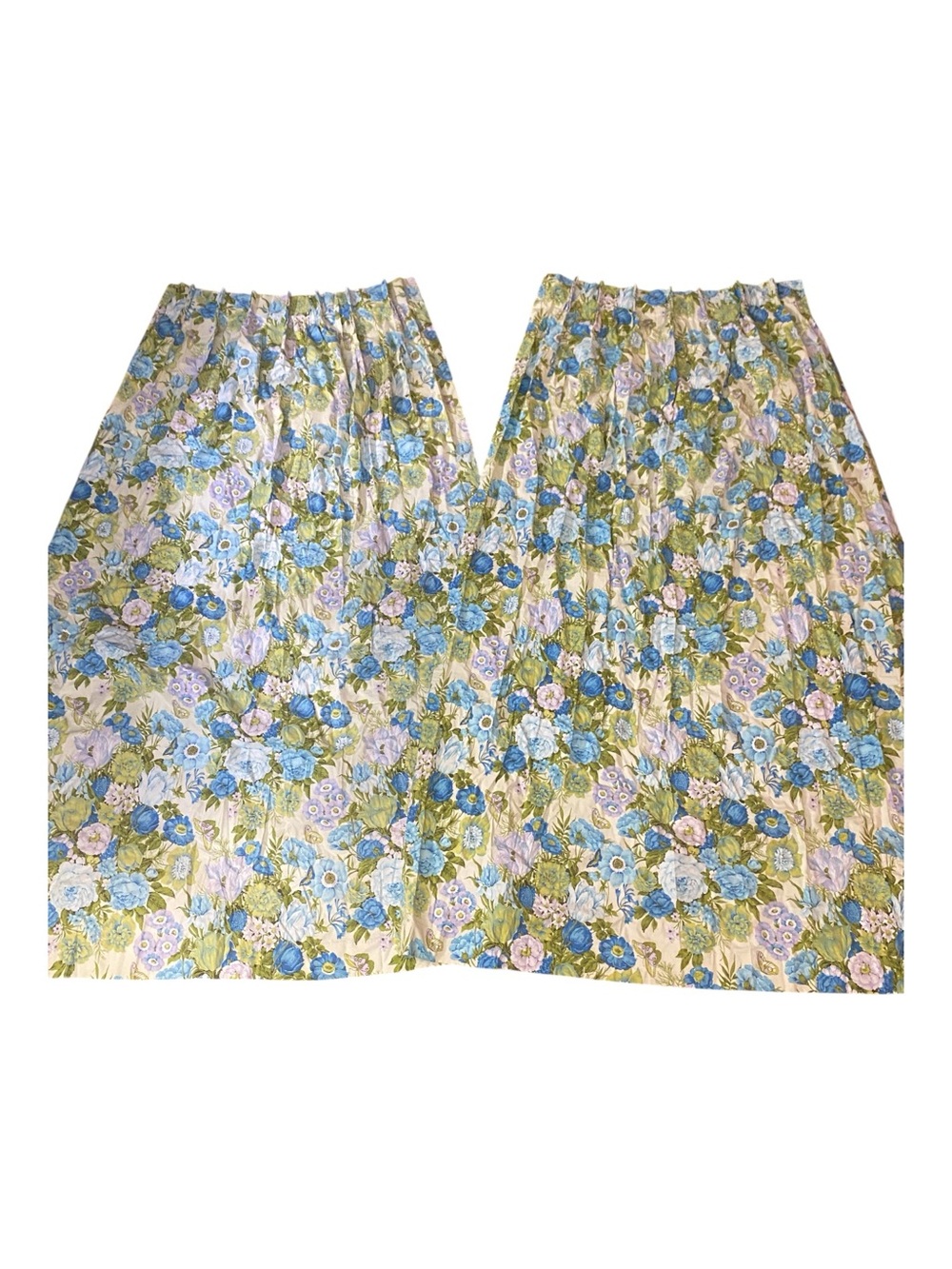 Vintage Permanent Press Pinch Pleat MCM Floral Butterfly Long Curtains Set Of 2